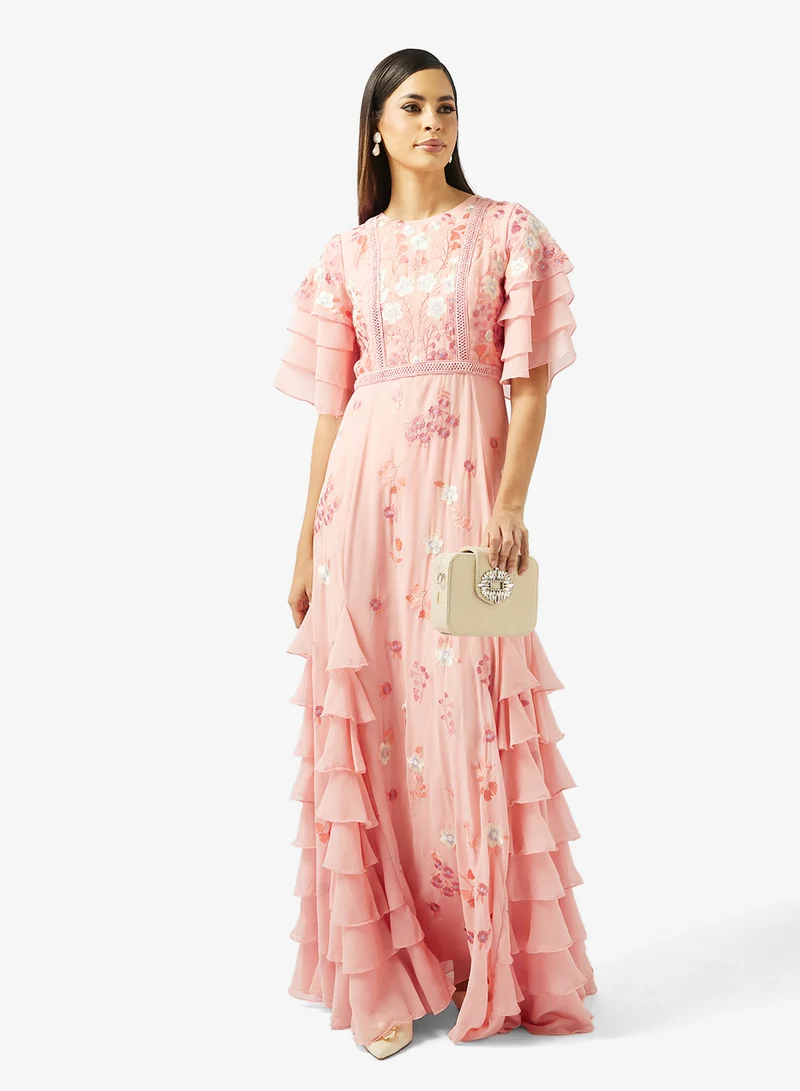 Frock And Frill  Printed Ruffle Detailed Maxi Dress for Women | Best Price UAE